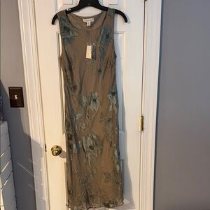 NWT Bronze Floral Mesh Beaded Sleeveless Dress Size 10
